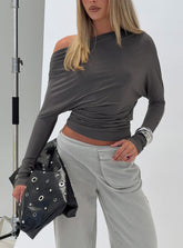 Party Hour Off Shoulder Top Charcoal