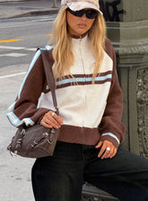 Lexanne Zip Through Knit Jumper Cream Multi