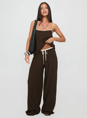 Nolei Contrast Pant Set Chocolate / White