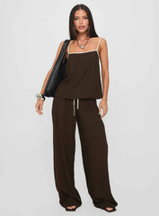 Nolei Contrast Pant Set Chocolate / White