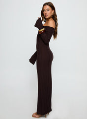 Ellouisa Long Sleeve Rib Maxi Dress Chocolate
