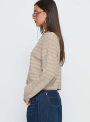Raynna Button Up Cardigan Beige Stripe