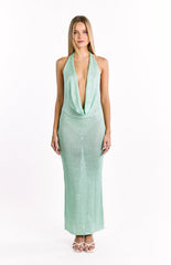 Charlette Green Cowl Neck Maxi Dress