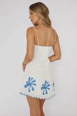 Carsyn Flower Embroidery Mini Dress White