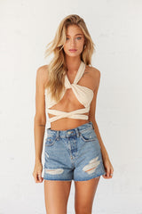 Pax High-Rise Destroyed Denim Shorts