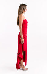 Merlo Red Crepe Strapless Formal Maxi Dress