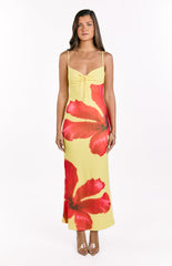 Rosalyn Yellow Hibiscus Print Maxi Dress
