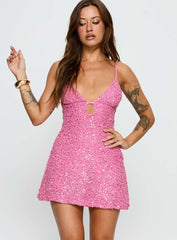 Feel The Vibrations Sequin Mini Dress Hot Pink