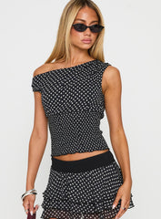 Ready To Party Off Shoulder Top Black Polka Dot