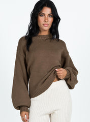 Harmony Balloon Sleeve Knit Sweater Dark Brown