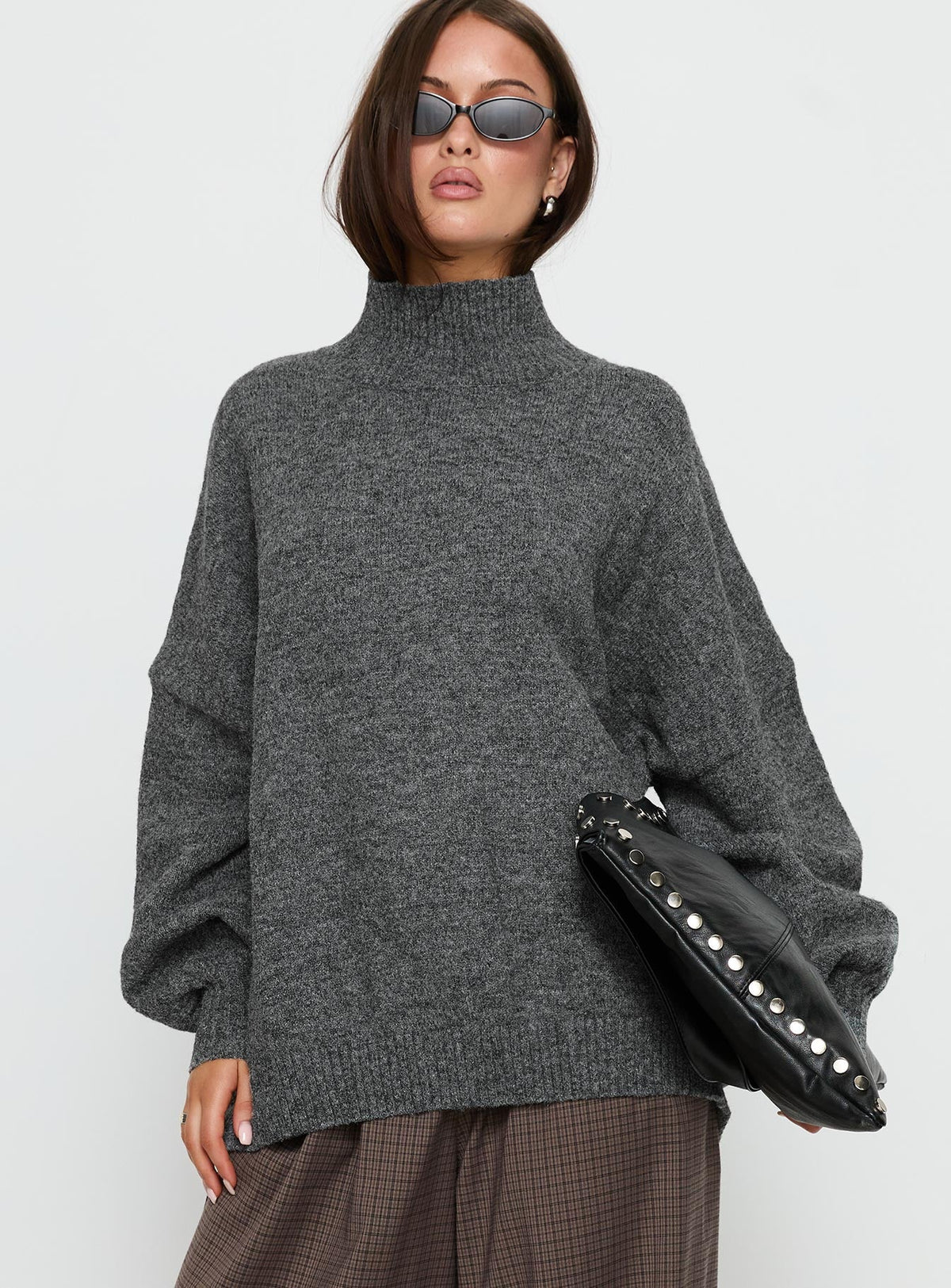 Patrizia Funnel Neck Knit Sweater Grey