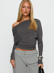 Party Hour Off Shoulder Top Charcoal