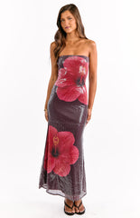 Arizona Hibiscus Wine Sequin Maxi Dress