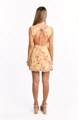 Aveta Yellow Bloom Tie Mini Dress