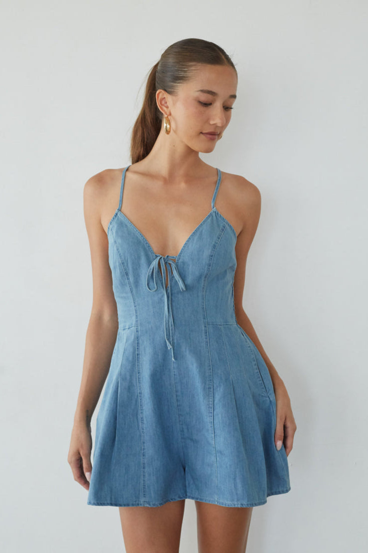 Bea Front Tie Denim Romper