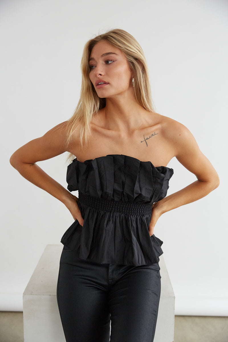 Gracie Strapless Taffeta Peplum Top