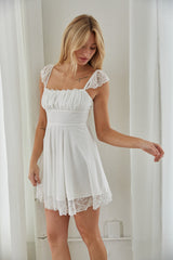 Scarlett Lace Trim Flutter Strap Babydoll Mini Dress